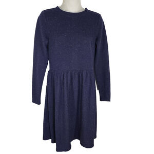 Loft Petite Womens Navy Blue Flecked Button Back Swing Dress XSP Long Sleeve